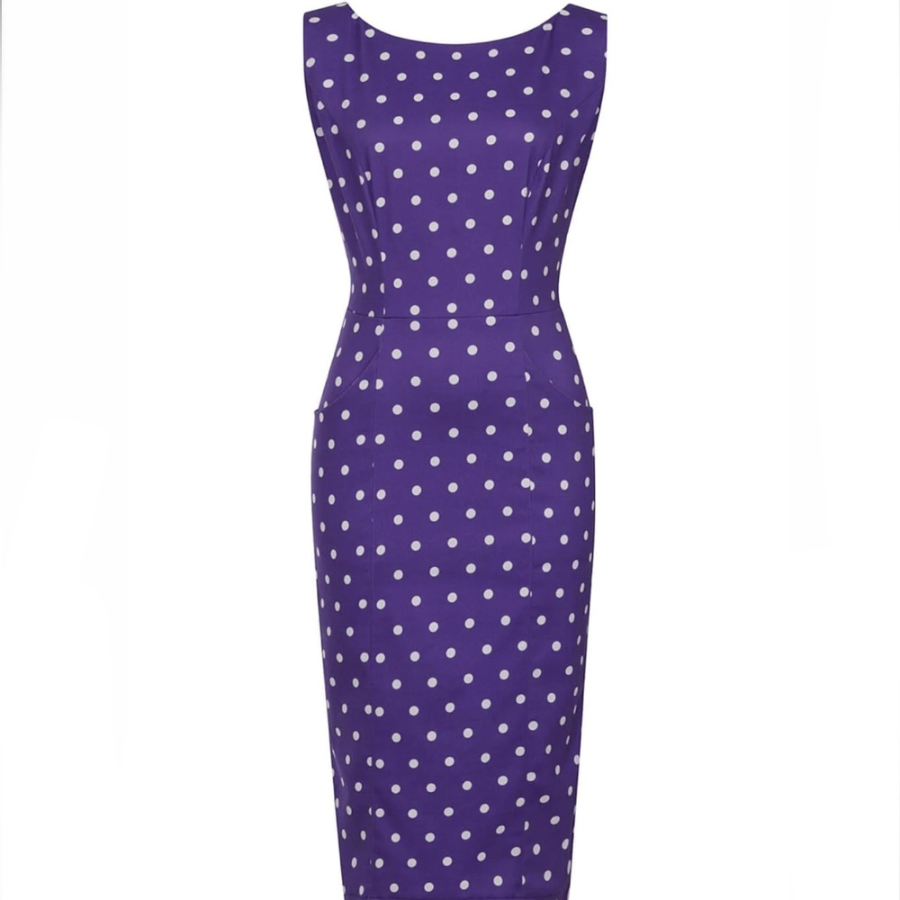 Collectif Mainline Hepburn Pretty Polka Dot Pencil Dress - Picture 3 of 8